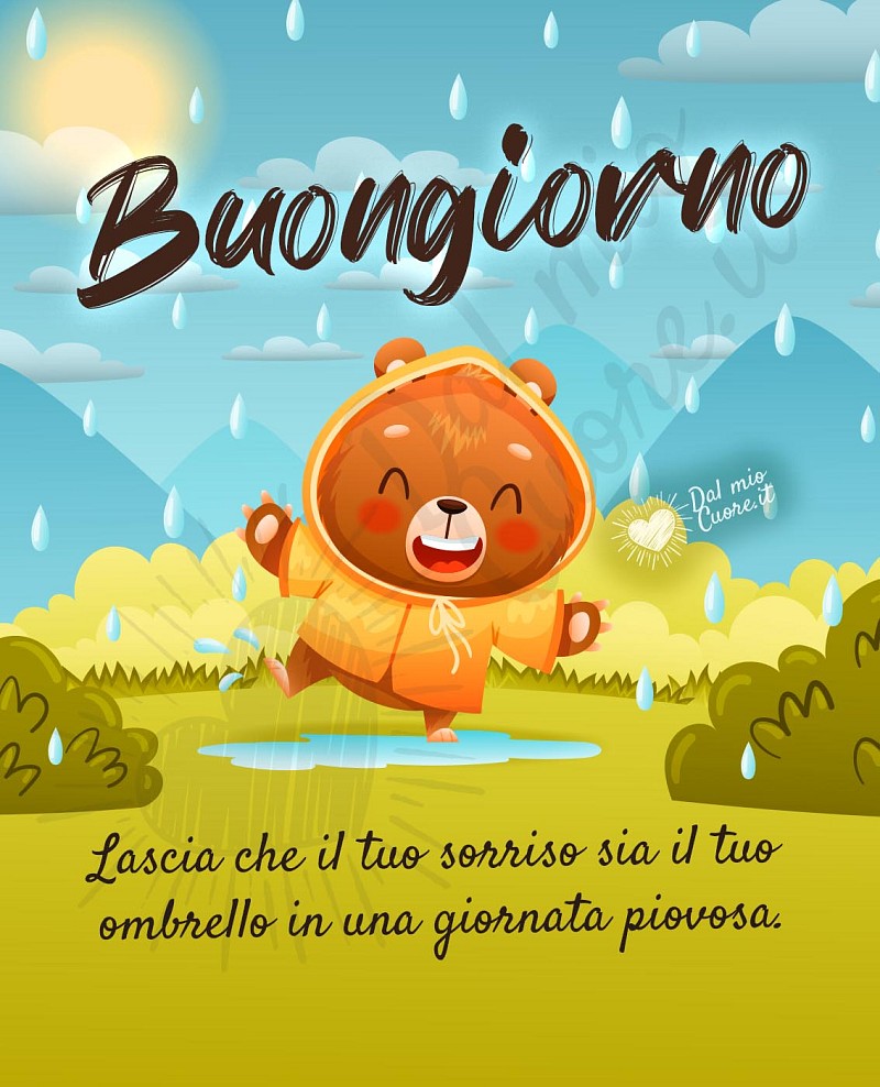 Lascia che il tuo sorriso sia il tuo ombrello in una giornata piovosa. Buongiorno