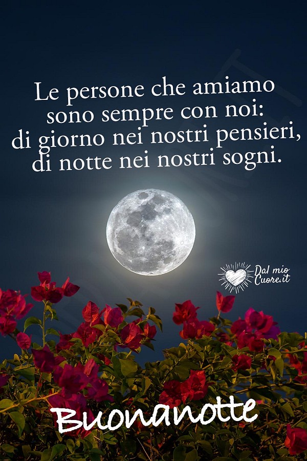 Le persone che amiamo sono sempre con noi: di giorno nei nostri pensieri, di notte nei nostri sogni. Buonanotte