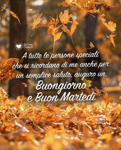 A tutte le persone speciali che si ricordano di me anche per un semplice saluto, auguro un Buongiorno e Buon Martedì