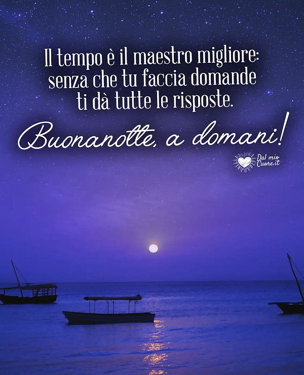 Il tempo è il maestro migliore: senza che tu faccia domande ti dà tutte le risposte. Buonanotte, a domani!