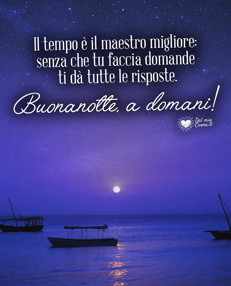 Il tempo è il maestro migliore: senza che tu faccia domande ti dà tutte le risposte. Buonanotte, a domani!