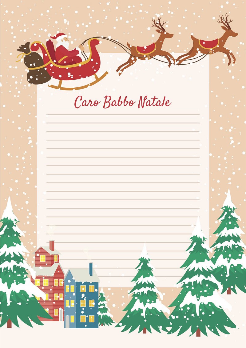 Lettera a Babbo Natale con neve e alberi