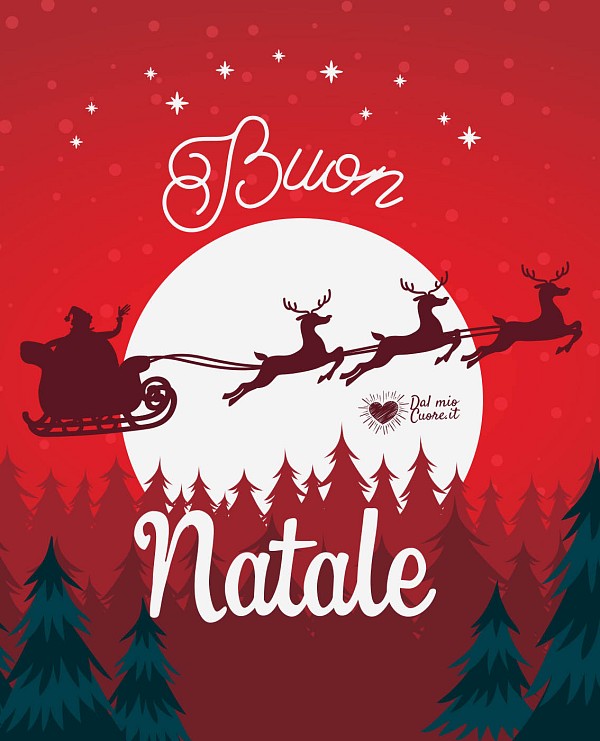 Bigliettino di Buon Natale con renne e Babbo Natale