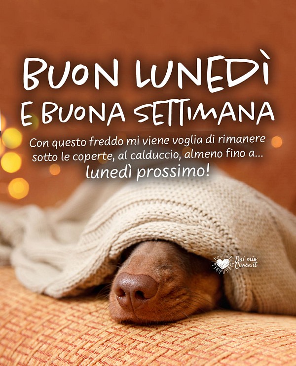 Con questo freddo mi viene voglia di rimanere sotto le coperte, al calduccio, almeno fino a...  lunedì prossimo! Buon lunedi e buona settimana