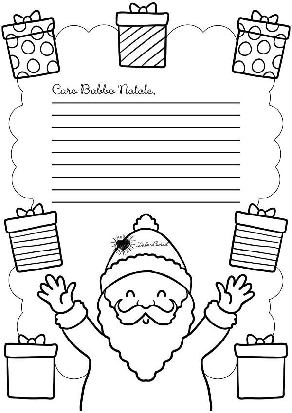 Lettera per Babbo Natale da Colorare con pacchetti regalo