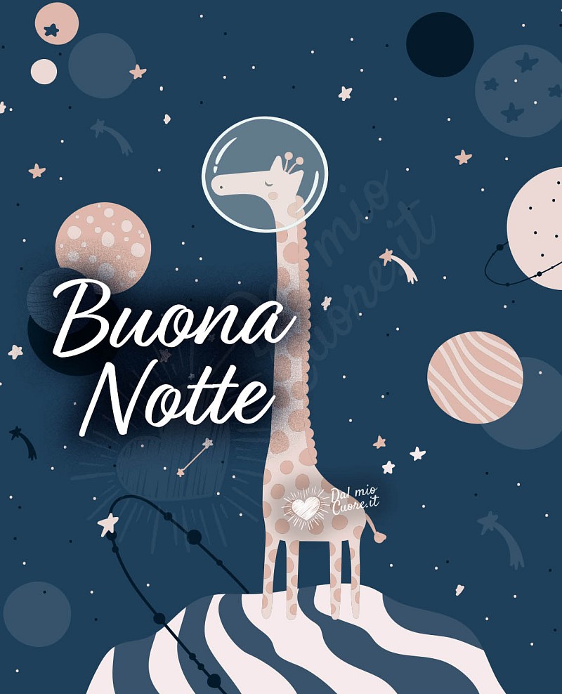Buona notte con giraffa "astronauta" tra le stelle