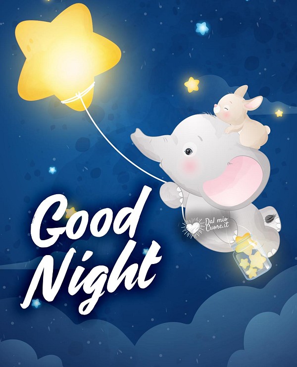 Good night with little elephant and stars