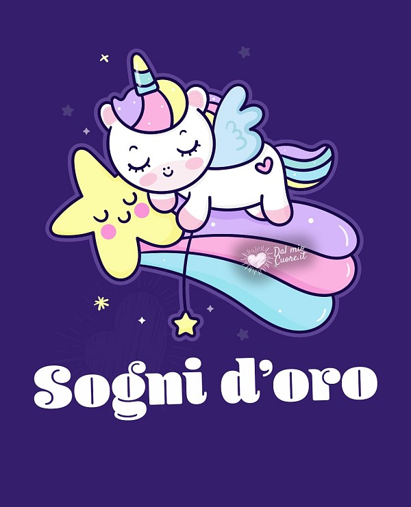 Sogni d'oro con unicorno e stella cadente