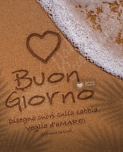 Immagine Buon Giorno con cuori sulla sabbia. Voglia d'aMARE! Buon Giorno