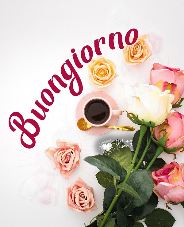 Immagini buongiorno con fiori e caffè