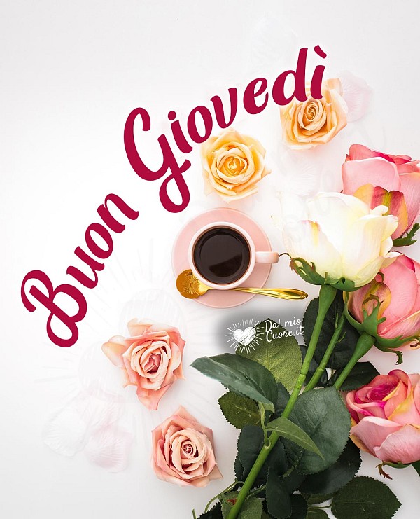 Immagini buon giovedì con fiori e caffè