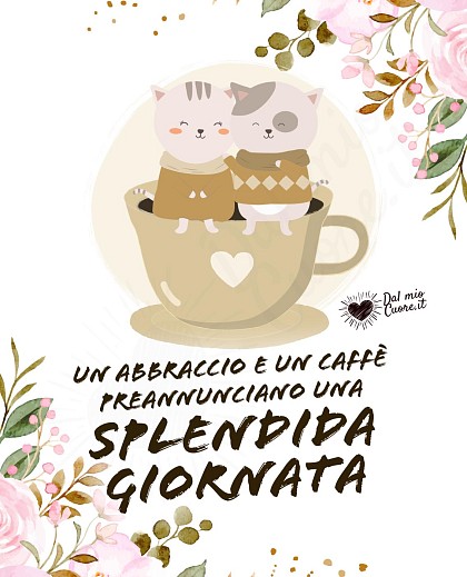 Un abbraccio e un caffè preannunciano una Splendida giornata (imm buongiorno con gattini)