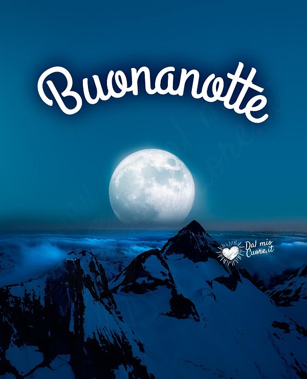 Imm Buonanotte con luna tra le montagne innevate