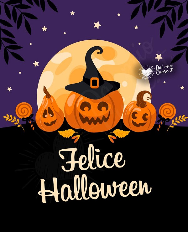 Felice Halloween. Immagine con zucche e luna piena