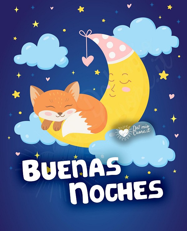 Tiernas imágenes de buenas noches con luna, estrellas y zorro