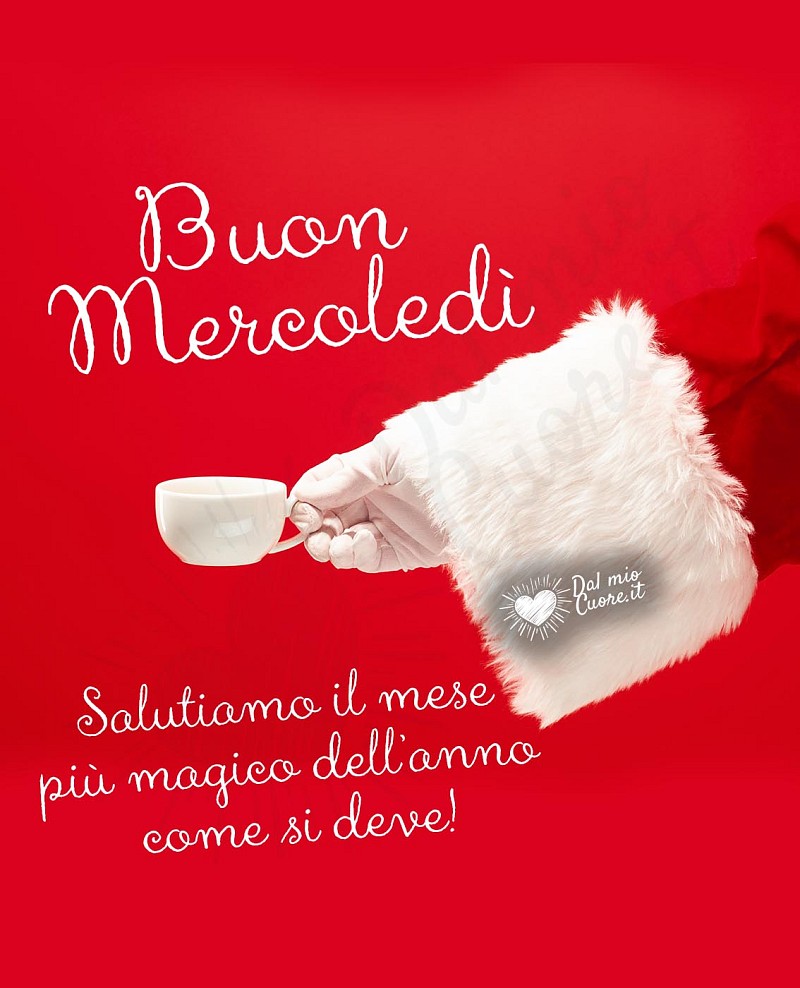Buon mercoledì con Babbo Natale che offre un caffè
