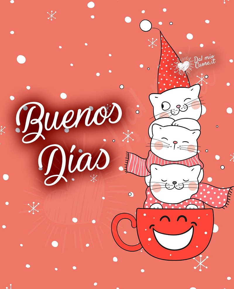 Buenos días de Navidad con gatitos sonrientes en una taza de café