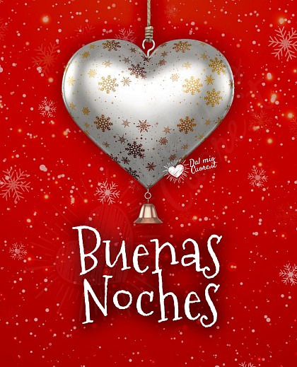 Imagen de Buenas noches con una bola de Navidad en forma de corazón