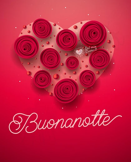 Buonanotte romantica con cuore di rose