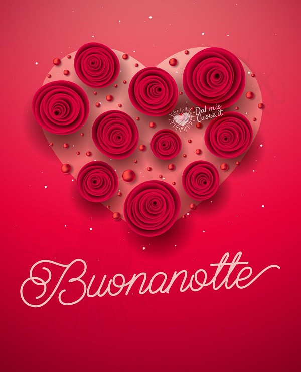 Buonanotte romantica con cuore di rose