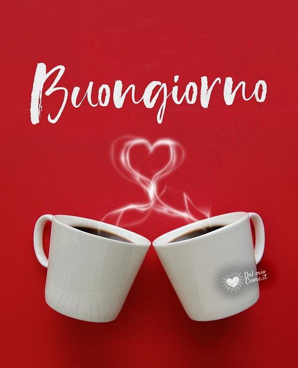 Buongiorno con tazzine di caffè e cuore
