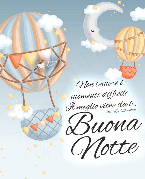 Buonanotte con mongolfiere e frase incoraggiante