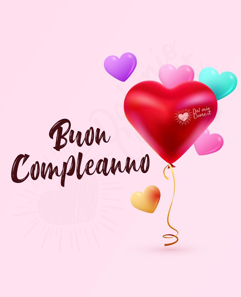 Buon Compleanno con palloncini a forma di cuori