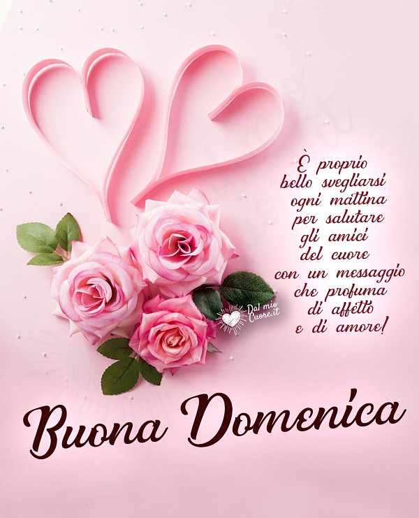 Buona domenica con fiori e frase affettuosa per gli amici del cuore