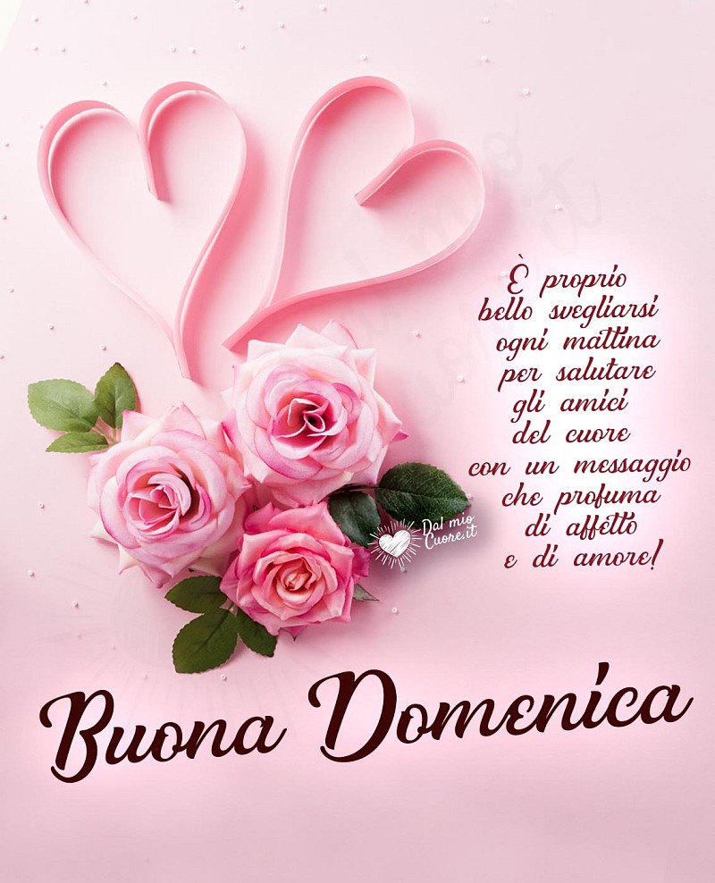 Buona domenica con fiori e frase affettuosa per gli amici del cuore