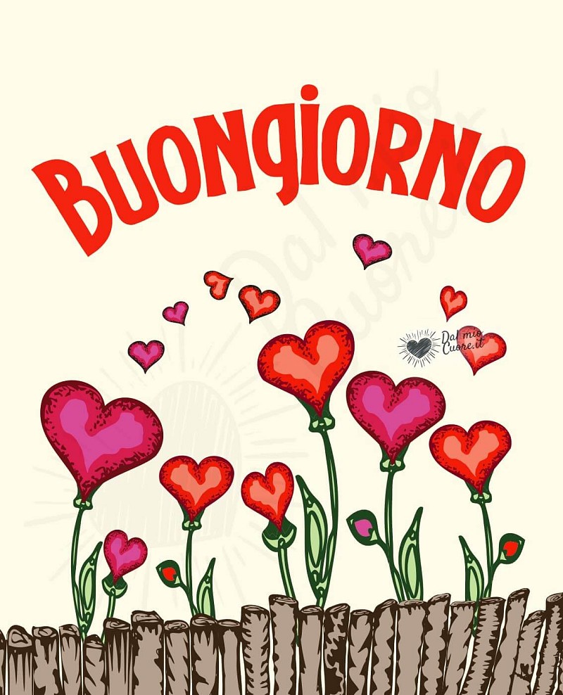 Imm buongiorno con dei fiori a forma di cuore