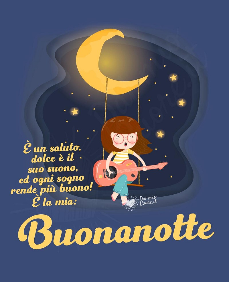Dolce Buonanotte con Ragazza sulla Luna e Chitarra tra le Stelle
