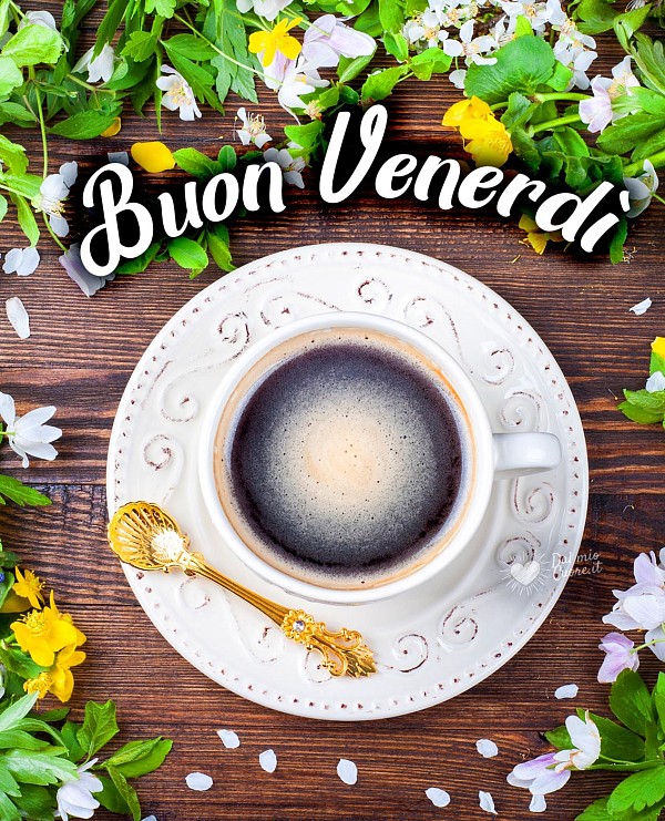 Immagine Buon venerdì primaverile con caffè e fiori