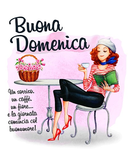 Imm Buona domenica con frase. Un sorriso, un caffè, un fiore... e la giornata comincia col buonumore!
