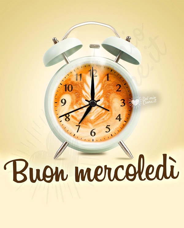 Buon mercoledì con sveglia a forma di tazzina di caffè