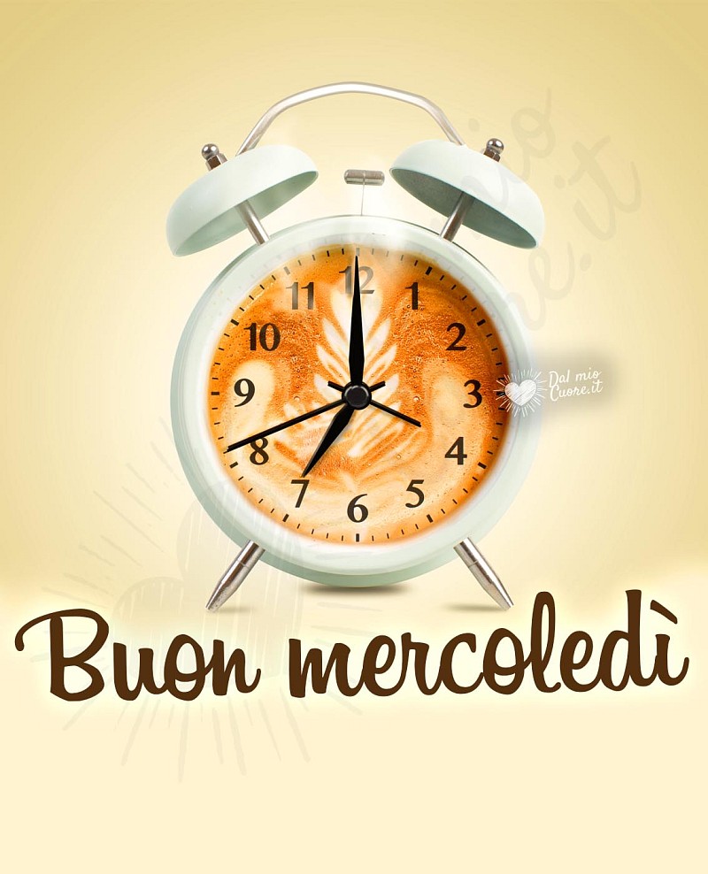 Buon mercoledì con sveglia a forma di tazzina di caffè