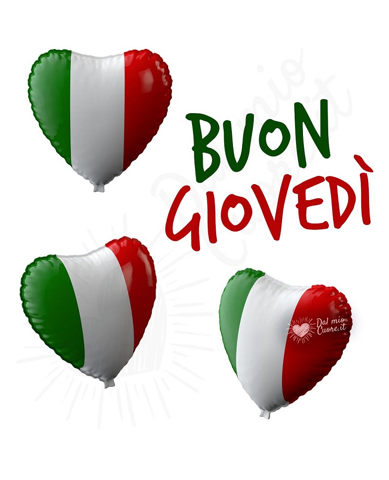 Buon giovedì con palloncini a forma di cuore e tricolore