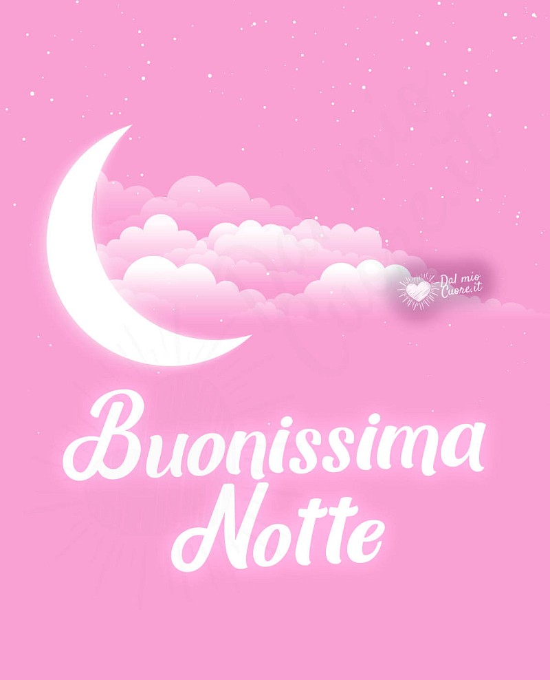 Buonissima notte con luna e cielo roseo
