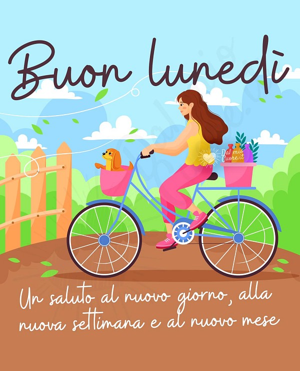 Buon lunedì, con una ragazza in bicicletta