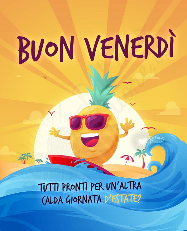 Buon venerdì con ananas che fa surf