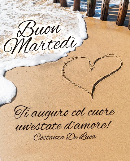 Buon martedì con frase, spiaggia, cuore e mare
