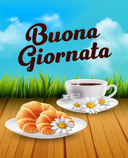 Buona giornata, con cornetto e caffè