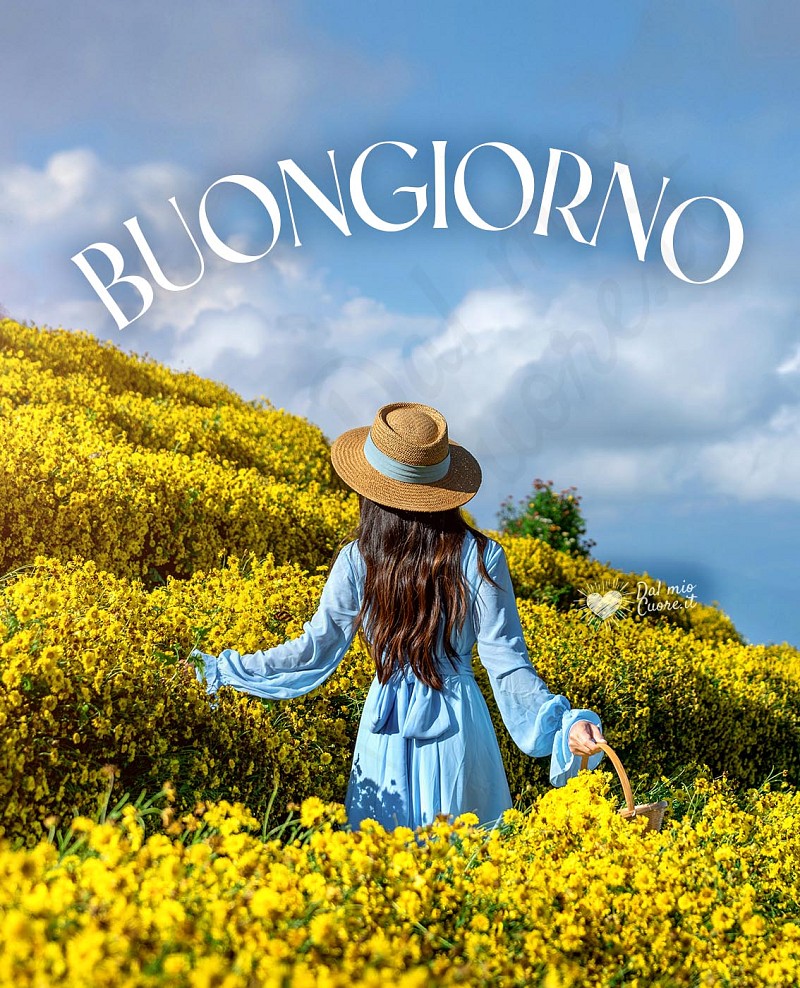 Buongiorno con ragazza tra i fiori