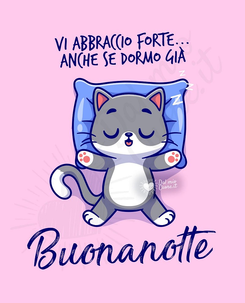 Buonanotte Tenera e Divertente con Gattino che Dorme: Vi abbraccio forte!