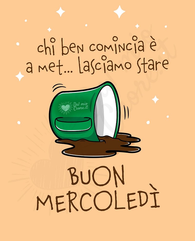 Buon mercoledì divertente e sfortunato, con caffè rovesciato