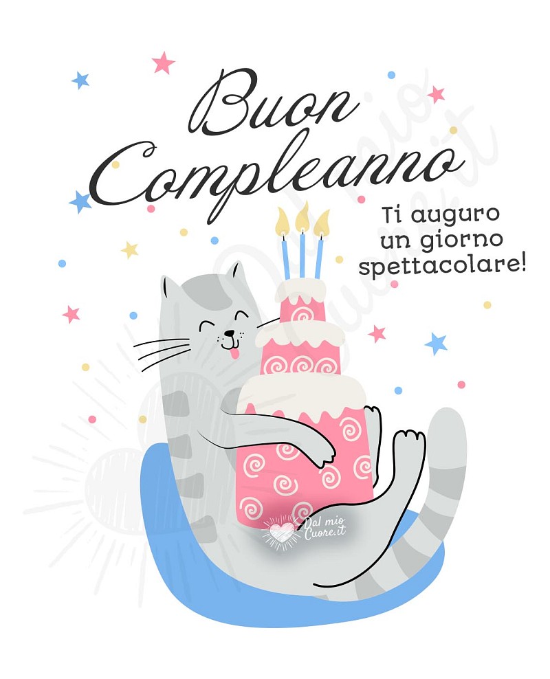 Buon compleanno con gattino. Ti auguro un giorno spettacolare!