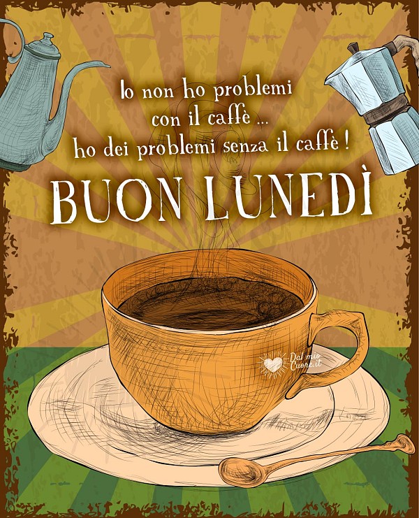 Buon lunedì simpatico e divertente con frase sul caffè