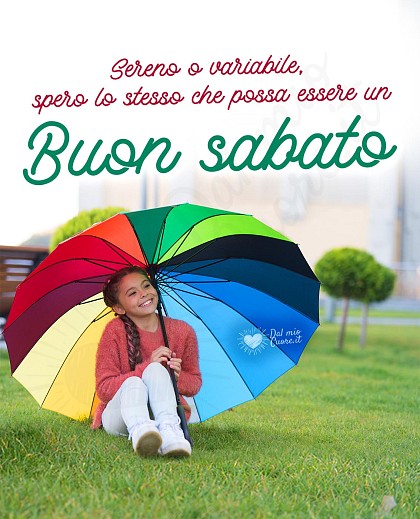 Frase di buon sabato e ombrello per la pioggia