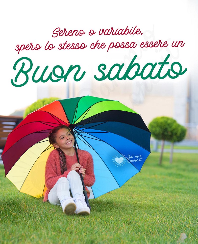 Frase di buon sabato e ombrello per la pioggia