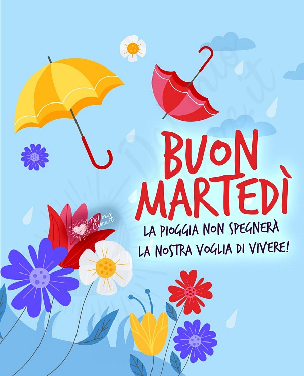 Buon martedì. La pioggia non spegnerà la nostra voglia di vivere!
