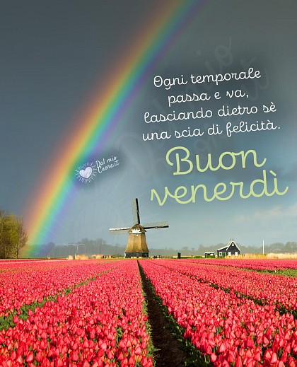 Buon venerdì con frase sul temporale e sulla felicità